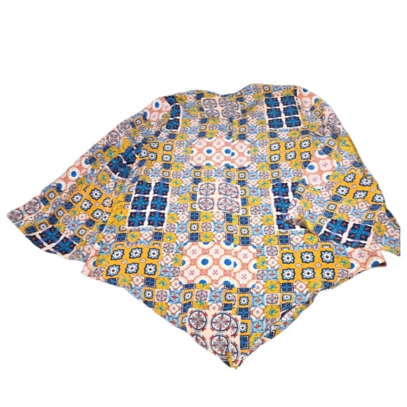 Tolani x Nicky Hilton 100% Silk Salerno Tassel Boho Tunic Blouse Blue & Yellow M - Picture 7 of 8